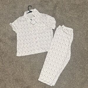 Women's White Pajama Set with Purple Floral Print